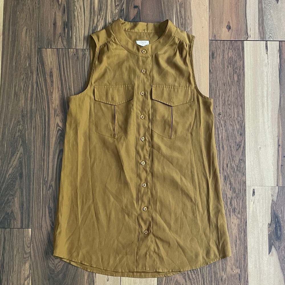 J. Crew Factory Sleeveless Button-Down Shirt in Brown